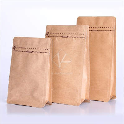 5 pcs Wholesale Foil Brown Kraft Block Bottom Bag for Tea Quad Seal Food Packaging